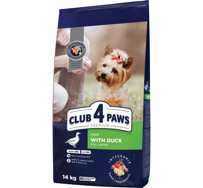 Клуб 4 лапи CLUB 4 PAWS Преміум для малих порід "З качкою". Повнораціонний сухий корм для дорослих собак 14,0 кг