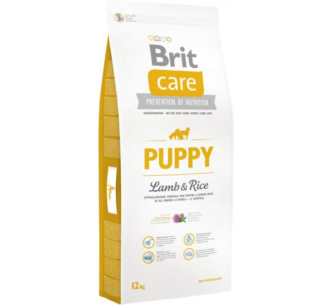 Подарунковий набір корм Brit Care для цуценят та молодих собак усіх порід з ягнятиною та рисом від 4 тиж.до12міс. 3кг+2 консерви 400г