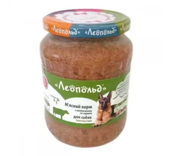 Леопольд М\'ясний корм з яловичиною та серцем для собак 660г