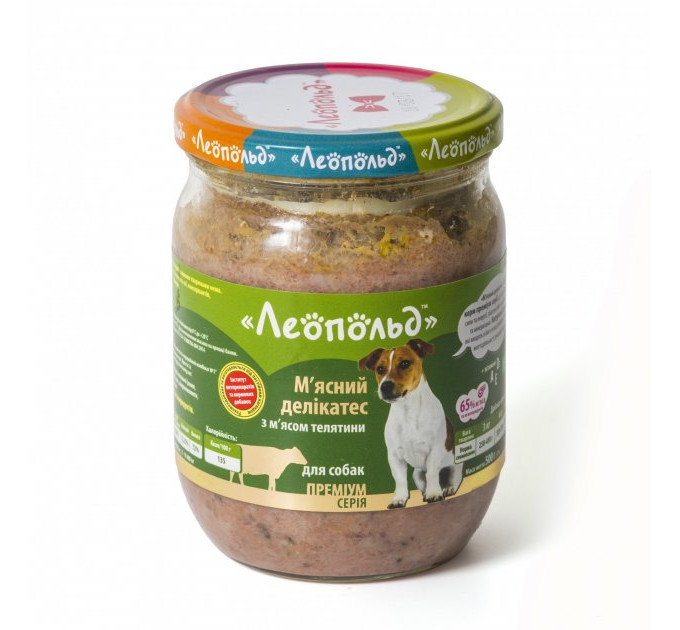 Леопольд м\'ясний делікатес для собак, телятина, скло, 500г