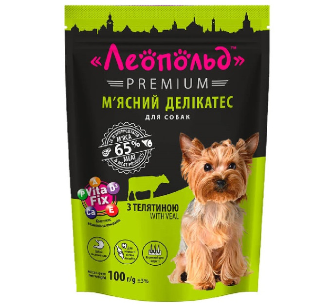 Леопольд Premium, м\'ясний делікатес для собак, телятина, пауч, 100г