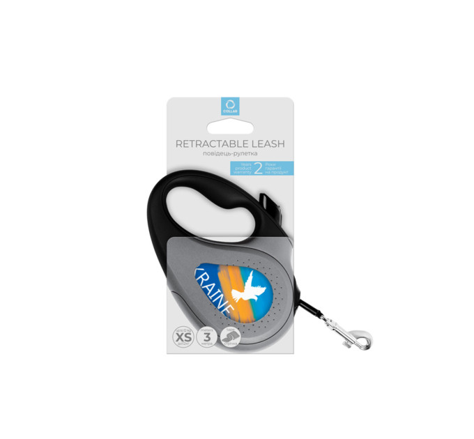 8123-0229-01 Повідець-рулетка для собак WAUDOG R-leash, малюнок "Прапор", XS, до 12 кг, 3 м, світловідбиваюча стрічка, чорний