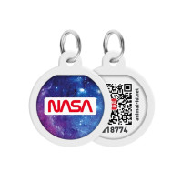 Адресник для собак і котів металевий WAUDOG Smart ID з QR паспортом, малюнок "NASA21", коло, Д 40мм 0625-0148