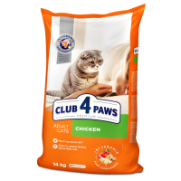 Клуб 4 лапи CLUB 4 PAWS Преміум "КУРКА". Повнораціонний сухий корм для дорослих котів 14,0 кг