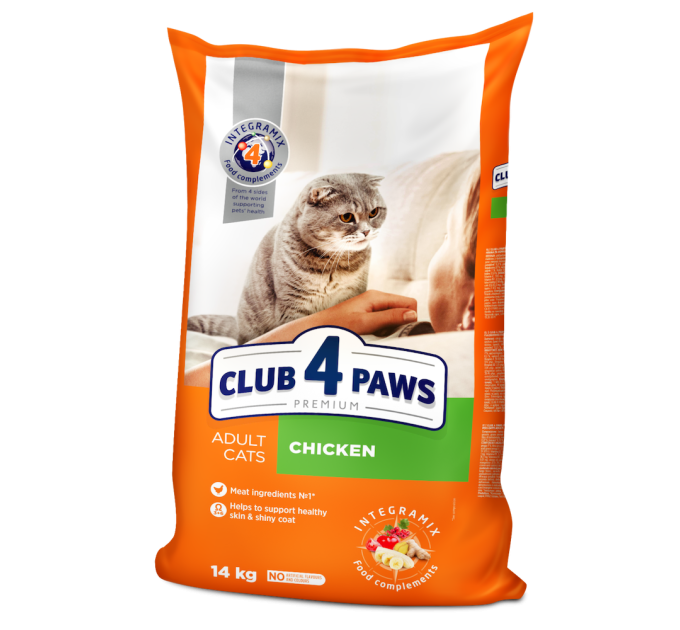 Клуб 4 лапи CLUB 4 PAWS Преміум "КУРКА". Повнораціонний сухий корм для дорослих котів 14,0 кг