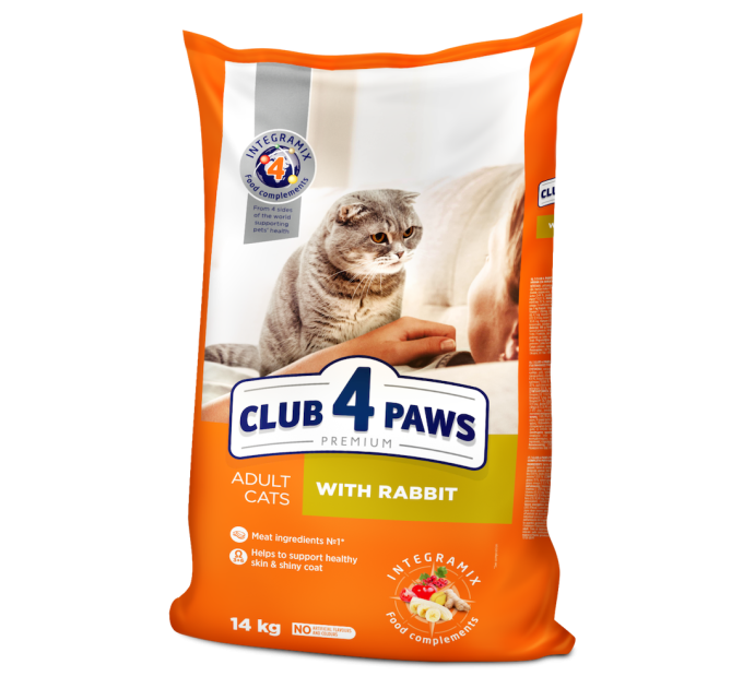 Клуб 4 лапи CLUB 4 PAWS Преміум "З кроликом". Повнораціонний сухий корм для дорослих котів 14,0 кг