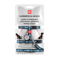 5480 Шлея з повідком для котів та дрібних собак нейлонова WAUDOG Nylon з QR паспортом, малюнок «Етно 5480 Шлея з повідком для котів та дрібних собак нейлонова WAUDOG Nylon з QR паспортом, малюнок «Етно