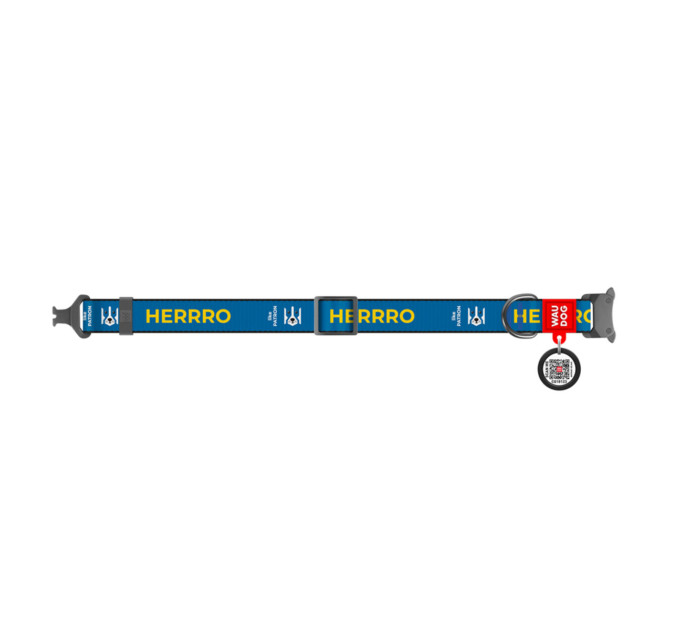 286-4025 Нашийник для собак нейлоновий WAUDOG Nylon з QR паспортом, малюнок "Патрон", металевий фастекс, М, Ш 20 мм, Дов 24-40 см