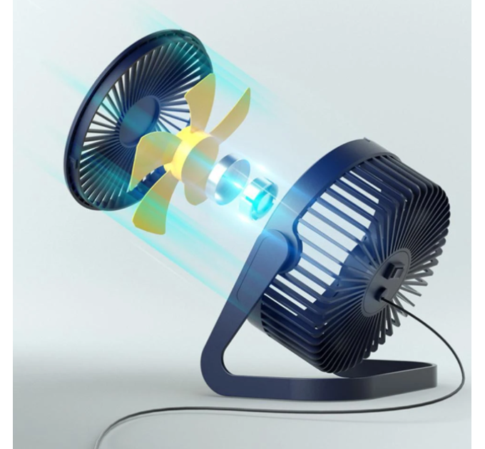 Міні настільний USB-вентилятор, YZ-007 темно синій, поворотний на 360°, регульований, портативний електричний вентилятор