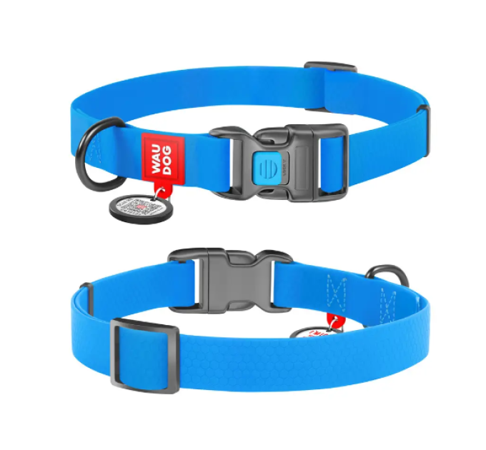 Нашийник для собак водостійкий WAUDOG Waterproof з QR паспортом, пластиковий фастекс XXL, Ш 40 мм, Дов 46-70 см, блакитний