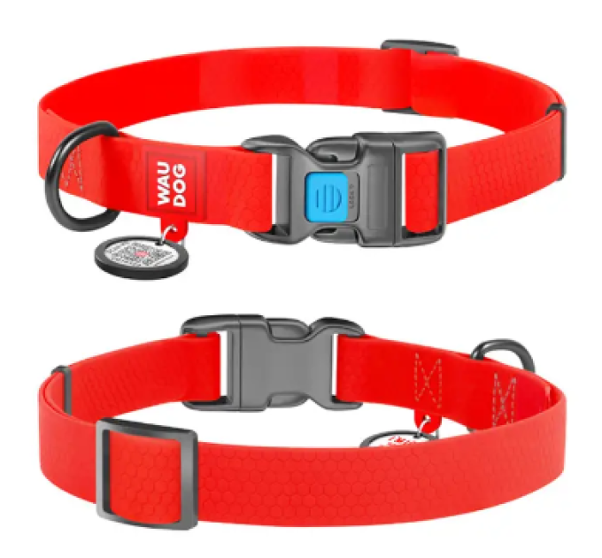 Нашийник WAUDOG Waterproof з QR паспортом, водостійкий, пластиковая пряжка-фастекс Ш 20 мм, Дов 28-40 см. Червоний 27453