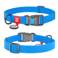 27772 Нашийник WAUDOG Waterproof з QR паспортом, водостійкий, пластиковая пряжка-фастекс блакитний, Ш 25 мм, Дов 38-58 см