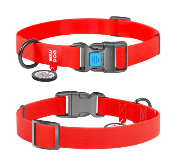 Нашийник WAUDOG Waterproof з QR паспортом, водостійкий, пластиковая пряжка-фастекс червоний 27773