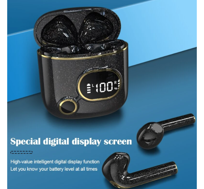 Навушники X25 Bluetooth 5.0  безпровідні, з мікрофоном, сенсорні, футляр з індикатором заряду, чорні