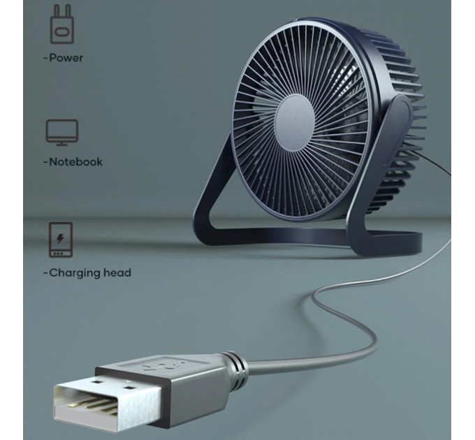Міні настільний USB-вентилятор, YZ-007 темно синій, поворотний на 360°, регульований, портативний електричний вентилятор
