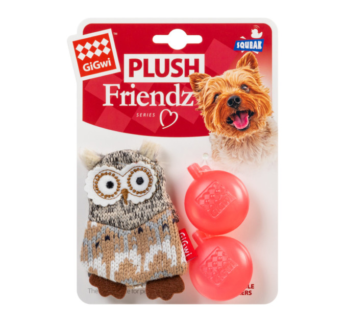 75036 Іграшка для собак сова з пищалкою Gigwi Plush, текстиль, 10см