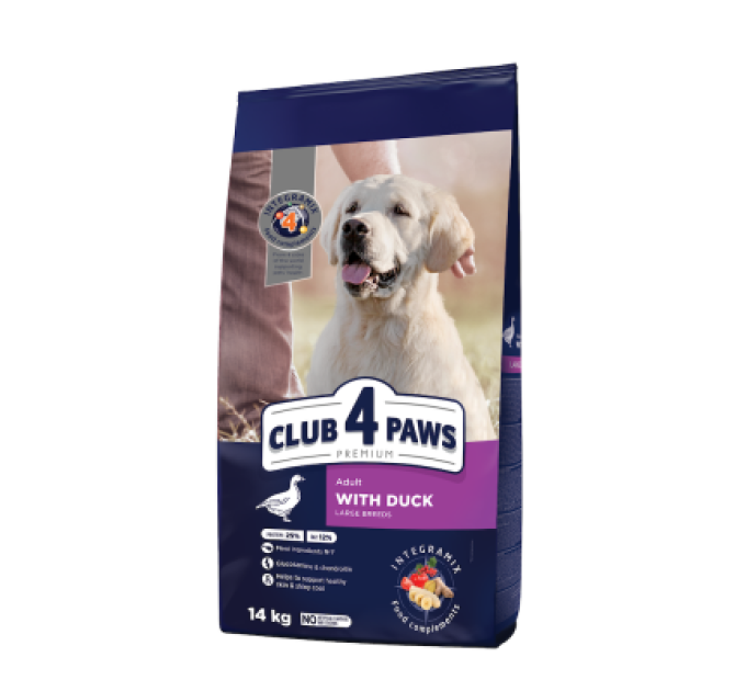 Клуб 4 лапи CLUB 4 PAWS Преміум для великих порід " З качкою" сухий корм для дорослих собак 14,0 кг