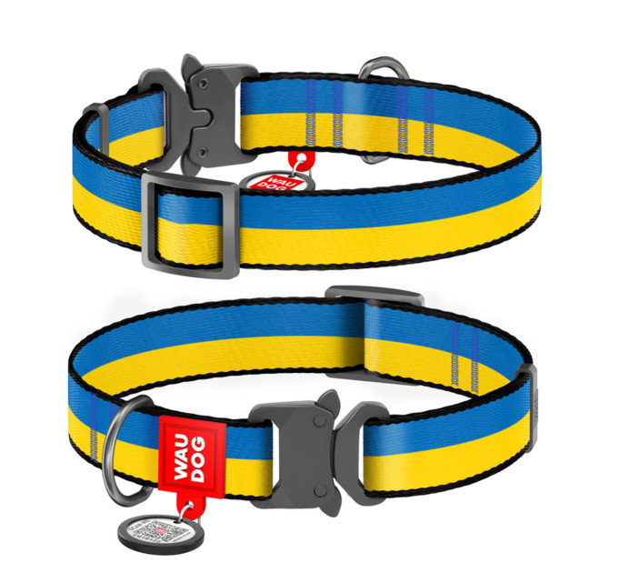 4506-4020 Нашийник для собак нейлоновий WAUDOG Nylon з QR паспортом, малюнок "Colors of freedom", металева пряжка-фастекс, М, Ш 20 мм, Д 24-40 см
