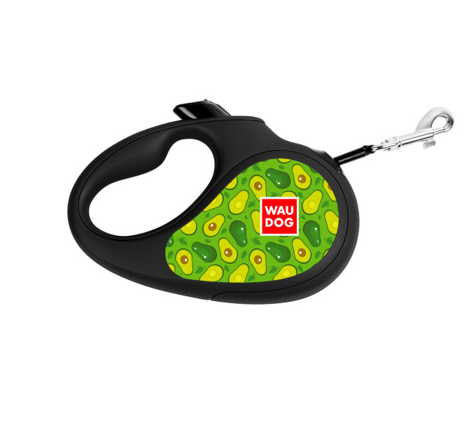8126-0048-01 Повідець-рулетка для собак WAUDOG R-leash, малюнок "Авокадо", L, до 50 кг, 5 м,  світловідбиваюча стрічка, Чорний