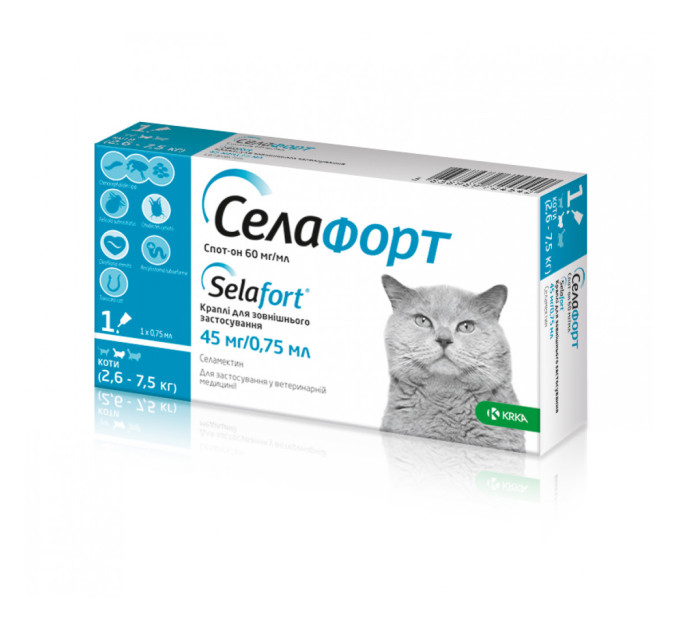 Краплі Селафорт для котів, спот-он 45 мг (2.6-7.5 кг) № 1