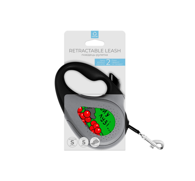 8124-0228-01 Повідець-рулетка для собак WAUDOG R-LEASH, малюнок "Калина", S, ДО 15 КГ, 5 М, світловідбиваюча стрічка, Чорний