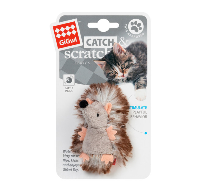 75029 Іграшка для котів Їжачок з брязкальцем Gigwi Catch & scratch плю, штучне хутро, 7 см