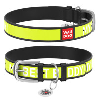 0015-0024-01 Нашийник WAUDOG Design з малюнком "Друг", преміум шкіра, металева пряжка (ширина 15 мм, довжина 27-36 см), чорний
