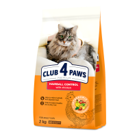 Клуб 4 лапи CLUB 4 PAWS Преміум "З ефектом виведення шерсті з травного тракту". Повнораціонний сухий корм для дорослих котів 2,0 кг