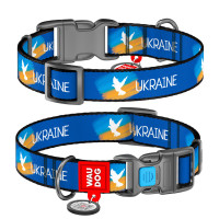 4503-0229 Нашийник для собак нейлоновий з QR паспортом, малюнок "Прапор", пластиковий фастекс, розмір L, Ш 25 мм, Д 31-49 см