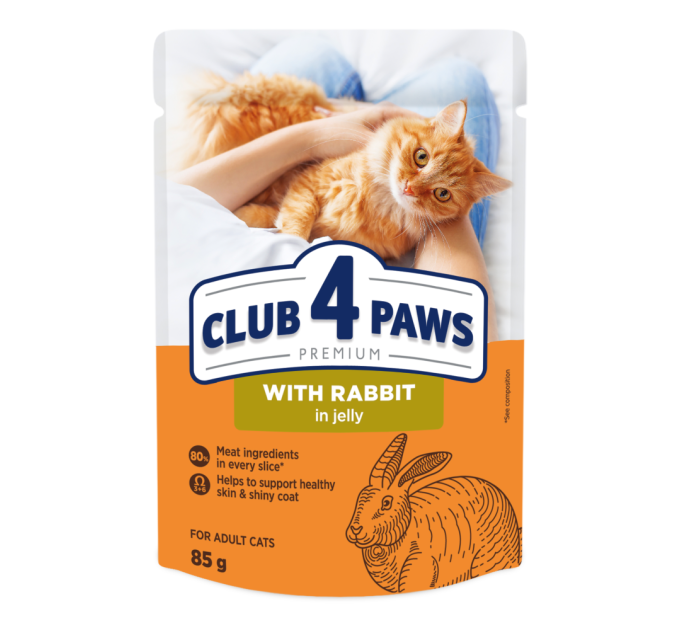 Клуб 4 лапи CLUB 4 PAWS Преміум "З кроликом в желе". Повнораціонний консервований корм для дорослих стерилізованих котів 0,08 кг