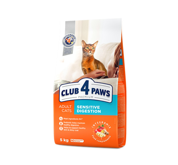 Клуб 4 лапи CLUB 4 PAWS Преміум "Чутливе травлення". Повнораціонний сухий корм для дорослих котів 5,0 кг
