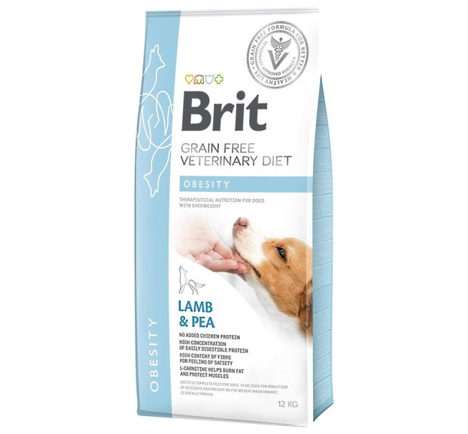 Корм Бріт Brit GF VetDiets Dog Obesity 12 kg при избыточном весе с ягнятиной, индейкой и горохом