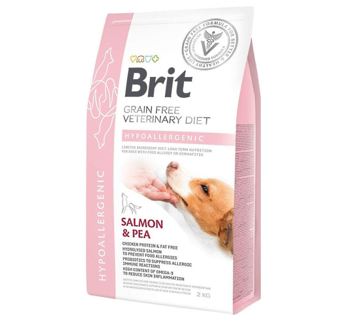 Корм Бріт Brit GF VetDiets Dog Hypoallergenic 2 kg при пищевой аллергии с лососем, горохом и гречкой