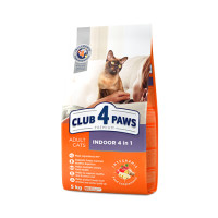 Клуб 4 лапи CLUB 4 PAWS Преміум. Для котів, що живуть в приміщенні "4 в 1". Повнораціонний сухий корм для дорослих котів 0,9 кг