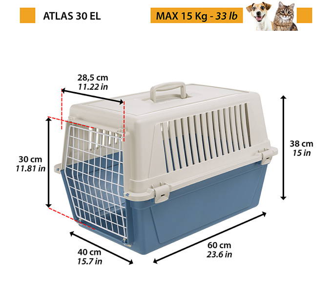 Контейнер-переноска Ferplast Atlas 30 60х40х38 см до 15 кг Блакитний