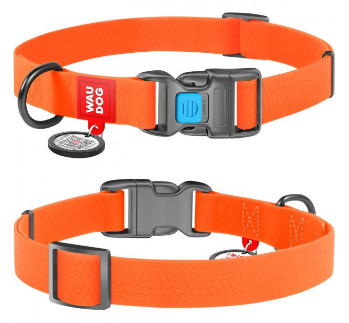 Нашийник для собак водостійкий WAUDOG Waterproof з QR паспортом, пластикова пряжка-фастекс, Ш 20мм, Дов 24-40см помаранчевий 27454