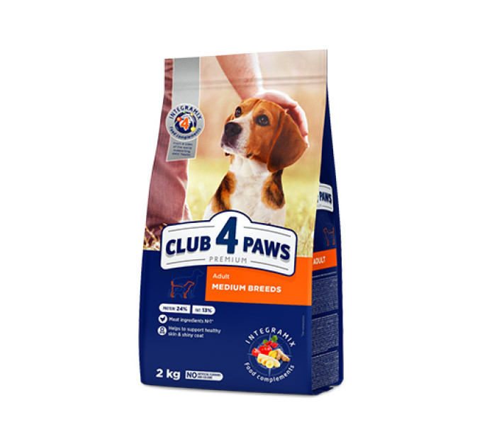Клуб 4 лапи CLUB 4 PAWS Преміум для середніх порід. Повнораціонний сухий корм для дорослих собак 2,0 кг