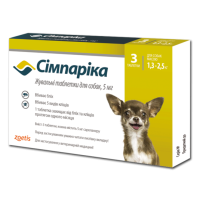 Симпарика жувальні таблетки для собак вагою 1.3-2.5 кг. 3 табл.