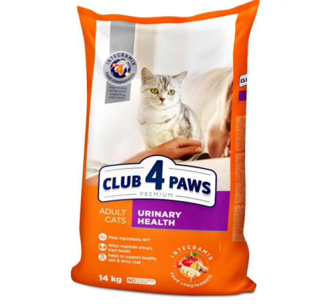Клуб 4 лапи CLUB 4 PAWS Преміум "Підтримка здоров\'я сечовивідної системи". Повноцінний сухий корм для дорослих котів 14,0 кг