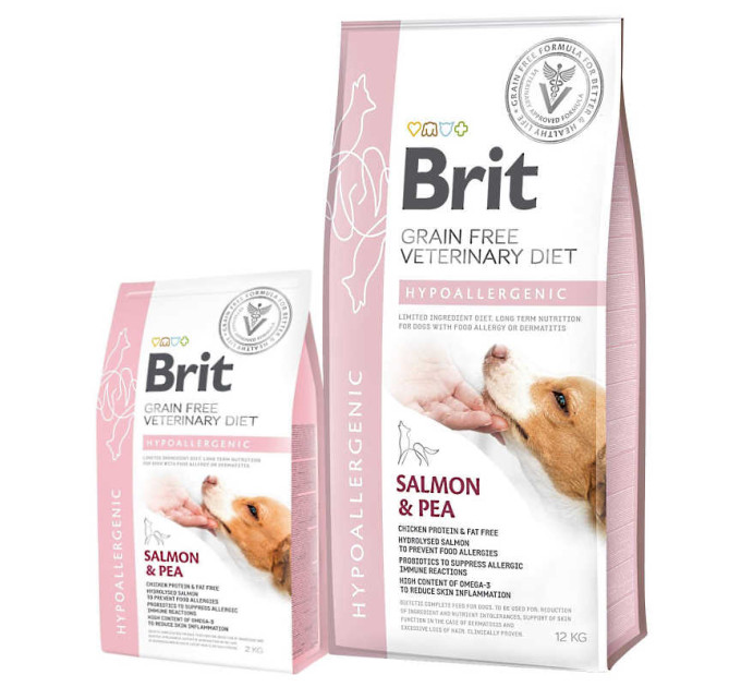 Корм Бріт Brit GF VetDiets Dog Hypoallergenic 12 kg при пищевой аллергии с лососем, горохом и гречко