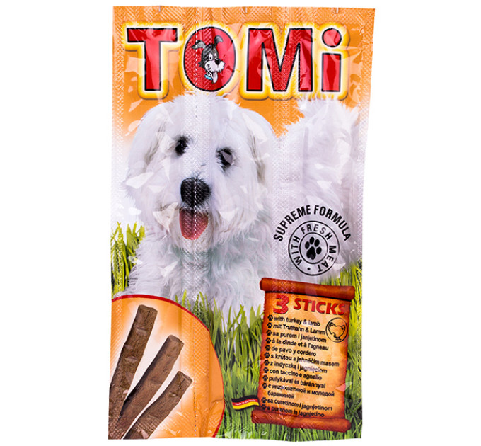 939874 TOMi STICKS DOG Turkey&Lamb м’яс палички з індичкою та ягням,ласощі для собак,пач 3од х10г
