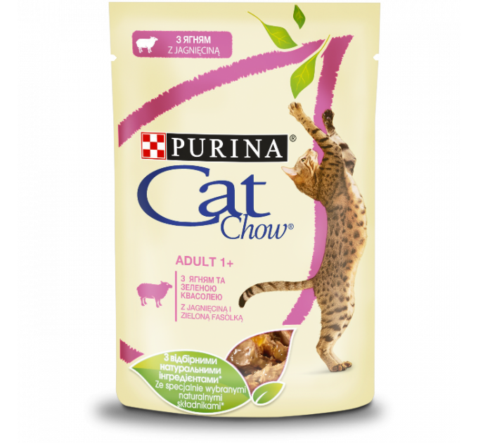CAT CHOW ADULT. З ягням та зеленою квасолею в желе. Конс/кот 26х85г