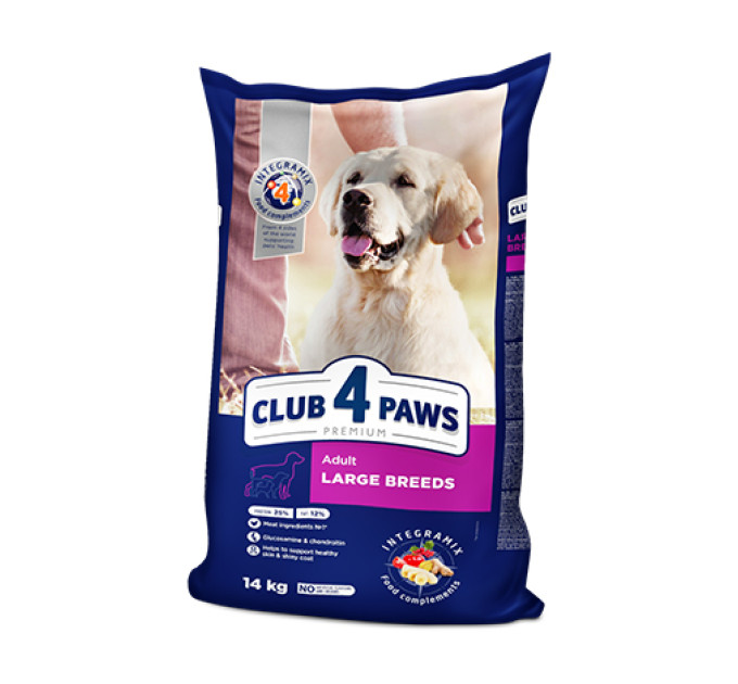 Клуб 4 лапи CLUB 4 PAWS Преміум для великих порід. Повноцінний сухий корм для дорослих собак 14,0 кг