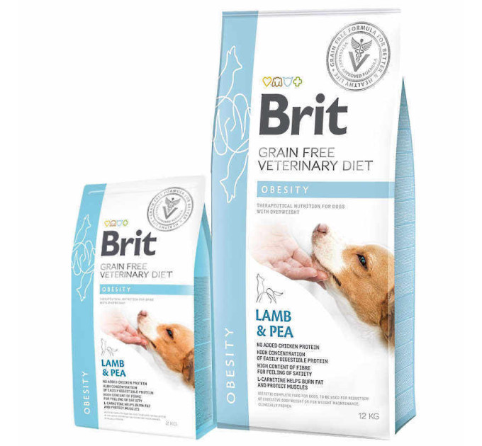 Корм Бріт Brit GF VetDiets Dog Obesity 2 kg при избыточном весе с ягнятиной, индейкой и горохом