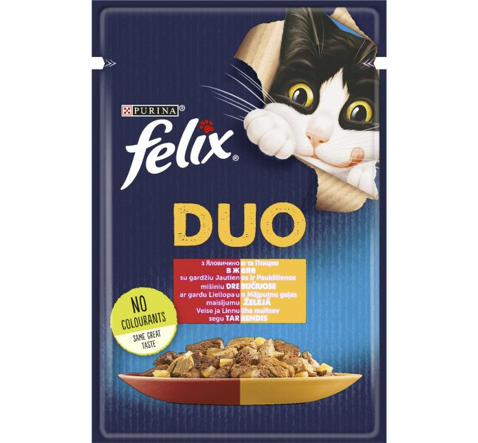 FELIX Fantastic Duo (Фелікс Фантастік Подвійна Смакота). З яловичиною та птицею. Шматочки у желе. Ко