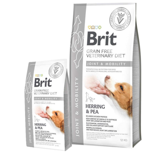 Корм Бріт Brit GF VetDiets Dog Mobility 2 kg для суставов с селедкой, лососем, горохом и гречкой