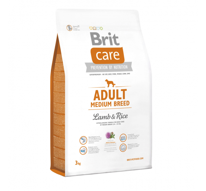 Корм Бріт Brit Care Adult Medium Breed Lamb and Rice 3 kg (д/собак весом от 10 до 25 кг)