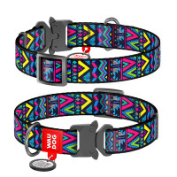 5066 Нашийник WAUDOG Nylon з QR паспортом, малюнок "Інді", металева пряжка-фастекс
