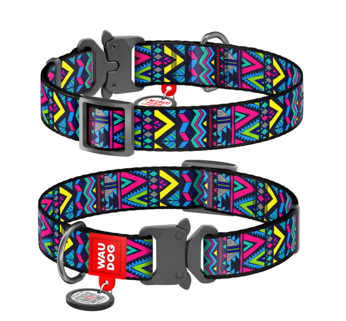 5066 Нашийник WAUDOG Nylon з QR паспортом, малюнок "Інді", металева пряжка-фастекс