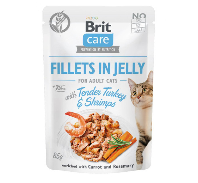 Корм Бріт Brit Care Cat pouch 85g филе в желе нежная индейка с креветками